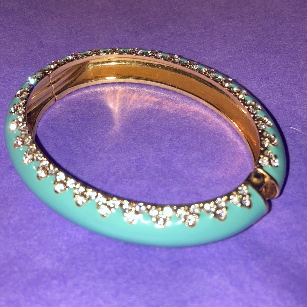 Stella and dot clamper bracelet blue enamel with rhinestones